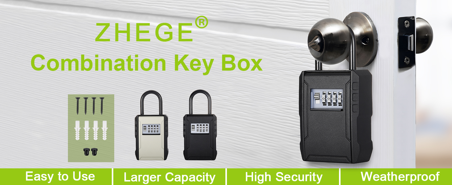 ZHEGE Key Lock Box Outdoor, 4 Digit Combination Lockbox for Keys, [Free