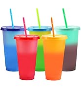 Colour Changing Cups, 24oz Reusable Plastic Cups with Lids and Straws, Tumbler with Straw and Lid...