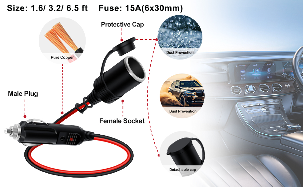 cigarette lighter extension lead