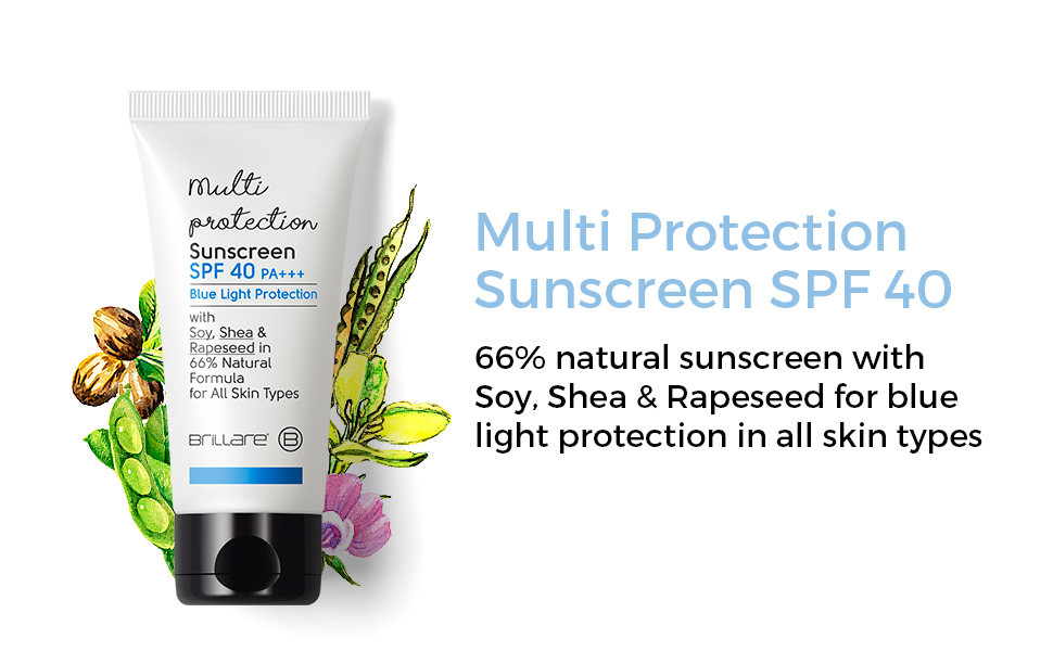 Brillare Multi-Protect Sunscreen SPF 40, PA+++, 100% Natural Sunscreen ...