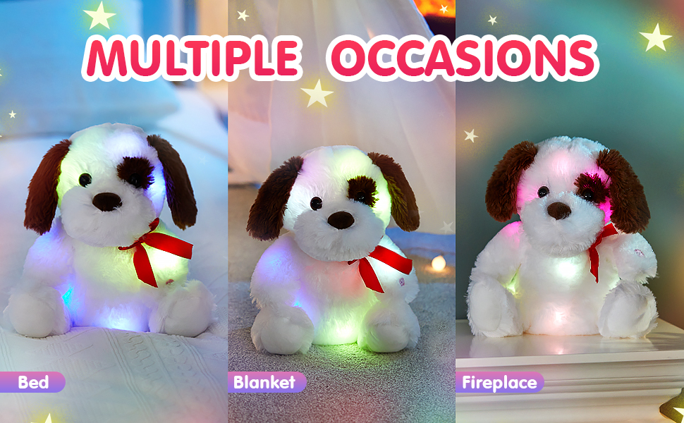 BSTAOFY 12'' Light up Puppy Stuffed Animal Glow Dog Plush Toy with Bow