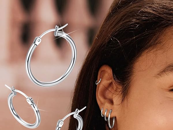 【新品未使用】Stainless steel hoop earrings Stainless Steel Hinged Hoop Earrings