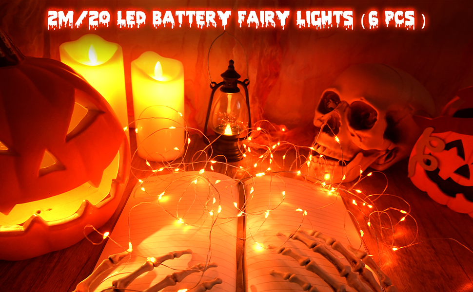 Dalugo [6 Pack] Orange Battery Fairy Lights, 2m 20 LED Orange Halloween