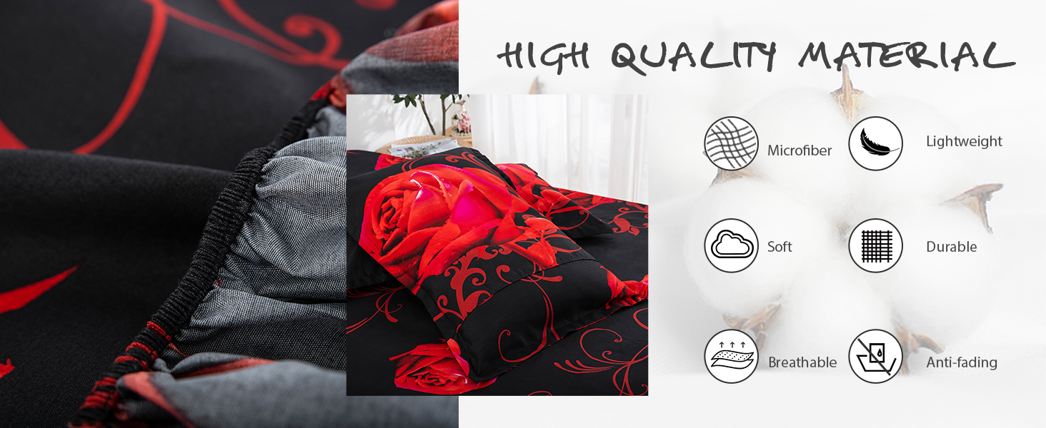 WONGS BEDDING Queen Bed Sheet Set, 4Pcs Red Rose
