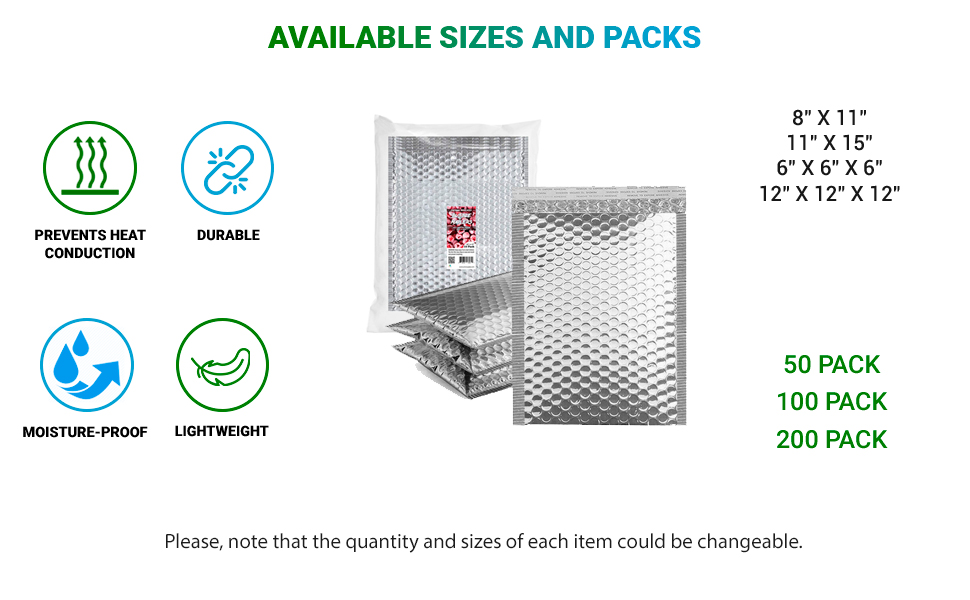 AMIFF Thermal Insulated Bubble Mailers 6 x 6 Inch. Silver Metallic Foil Insulated Thermal