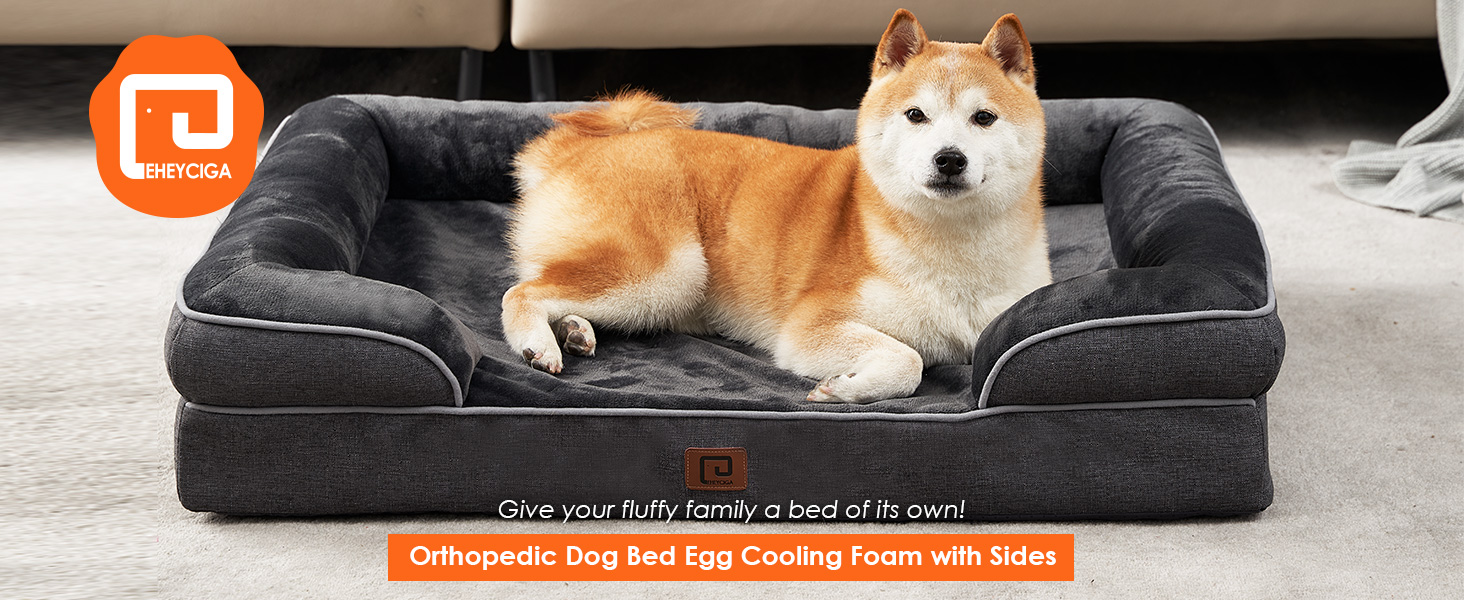 EHEYCIGA Memory Foam Orthopedic Dog Bed XL with Sides, Waterproof Liner