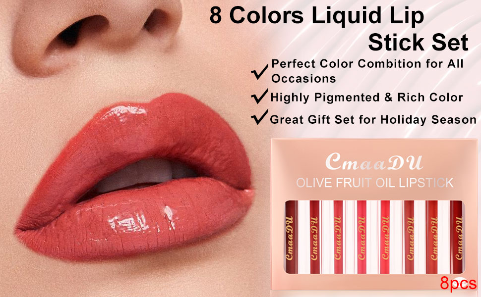8Pcs Liquid Shine Matte Lipstick Set Lip Stick Stain Gloss Packs Matte 2