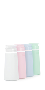 These easy to squeeze silicone bottles are BPA free. They are carry-on approved