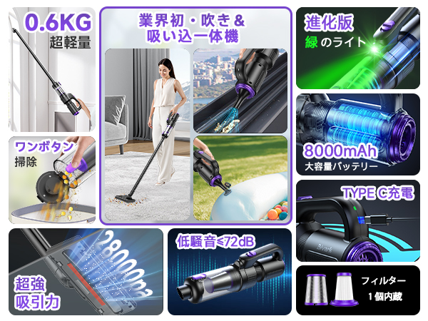 最終値下げ❗️掃除機 コードレスBivark サイクロン式 3段吸引力　⭐️新品⭐️ Amazon | 掃除機 コードレス【2025技術革新版！60Kpa真の超強力