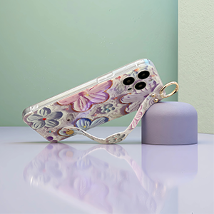 phone case iphone 16pro 6.3 inch 5g 2024 flower design flexible women girly wristlet strap