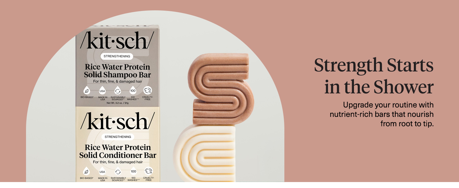 Kitsch Rice Water Protein Solid Shampoo and Conditioner Set for Hair Growth