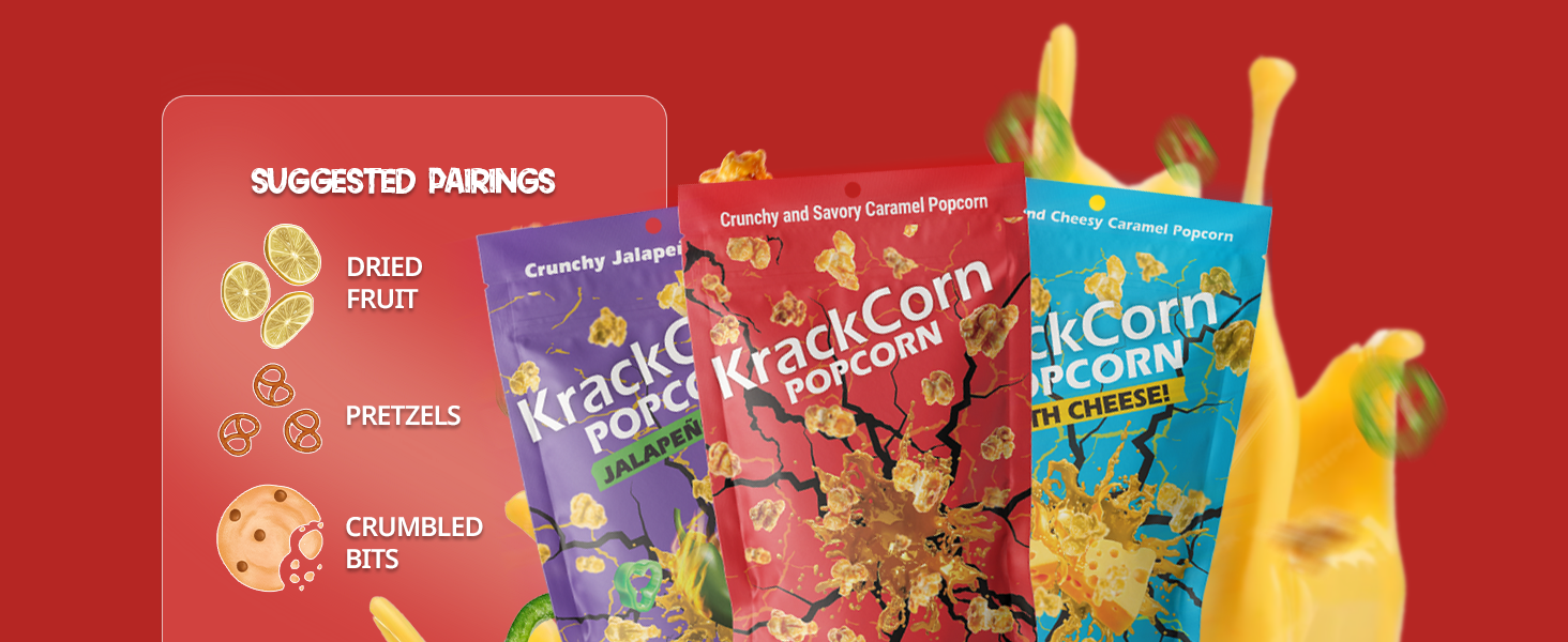 snacks chips popcorn caramel cheese snacks crunchy variety pack gourmet food spicy sweet jalapeno