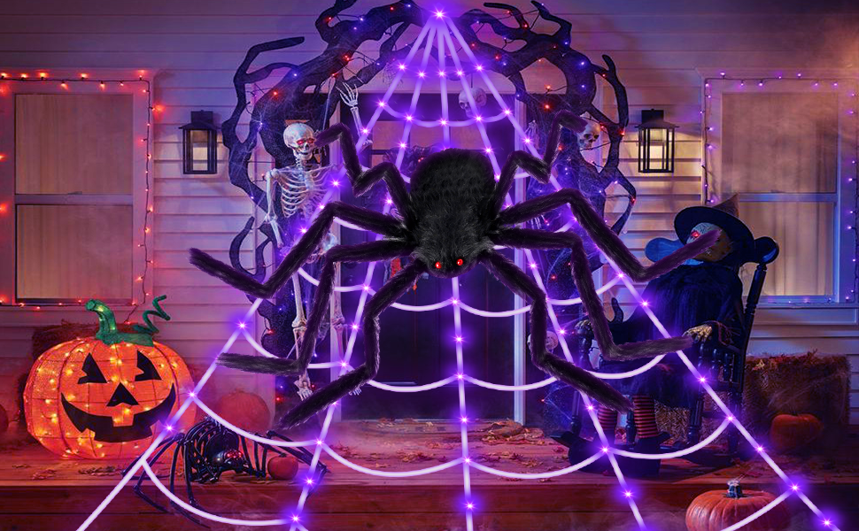 Brighter Spider Webs Halloween Decorations Lights,250(02)