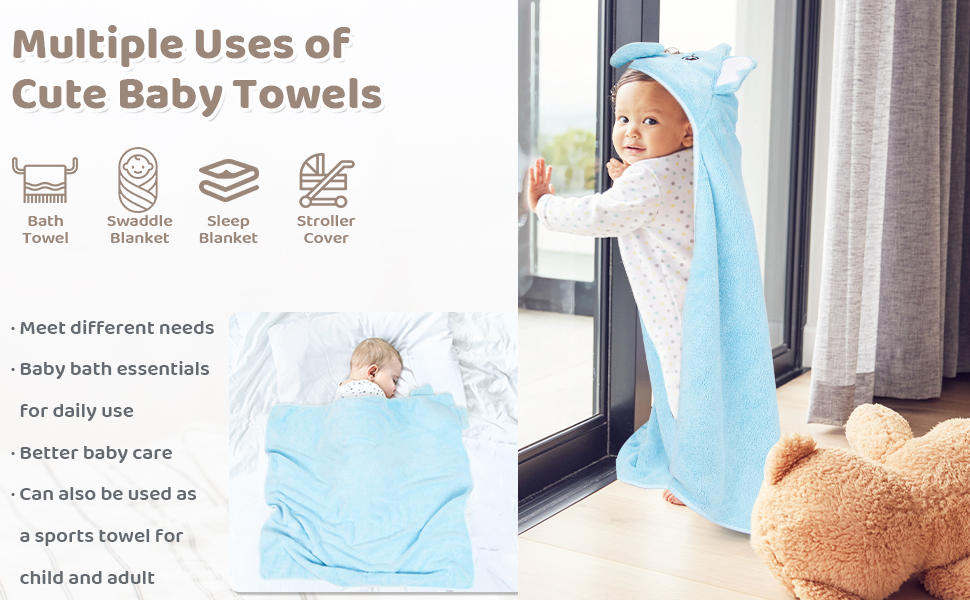 ALFAKOMFORT Microfiber Hooded Baby Bath Towel 34.6×34.6