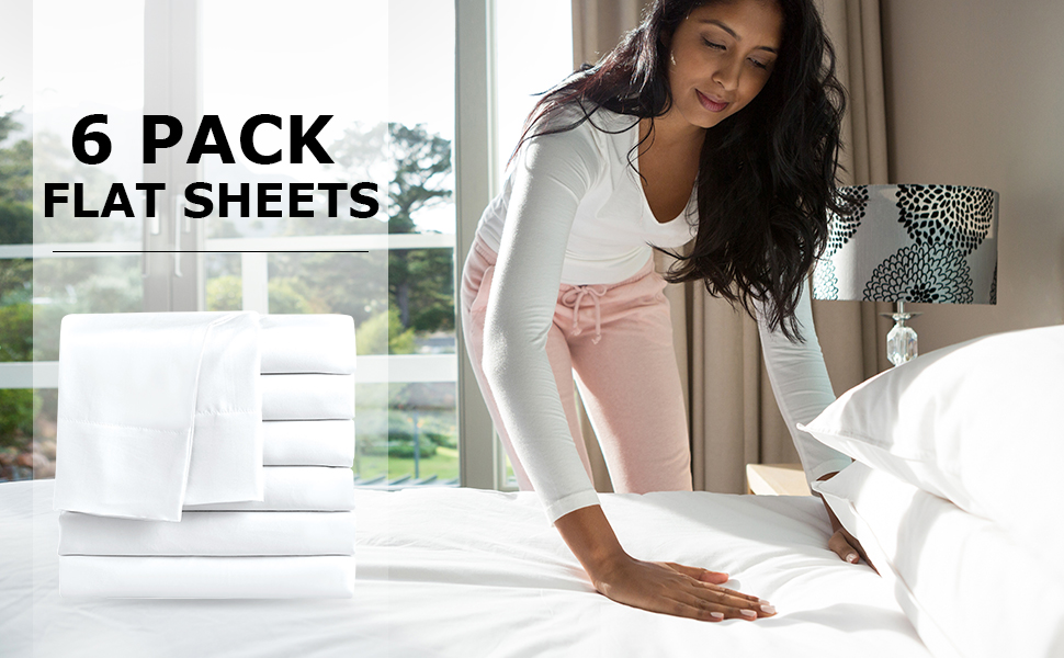 FreshCulture Full Flat Sheets Only, Pack of 6, Soft Microfiber Bedding Sheets for