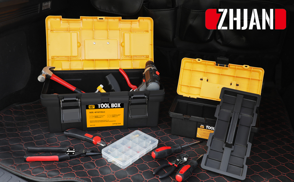 ZHJAN Plastic Tool Boxes Set (16Inch & 12Inch),Large Portable Storage
