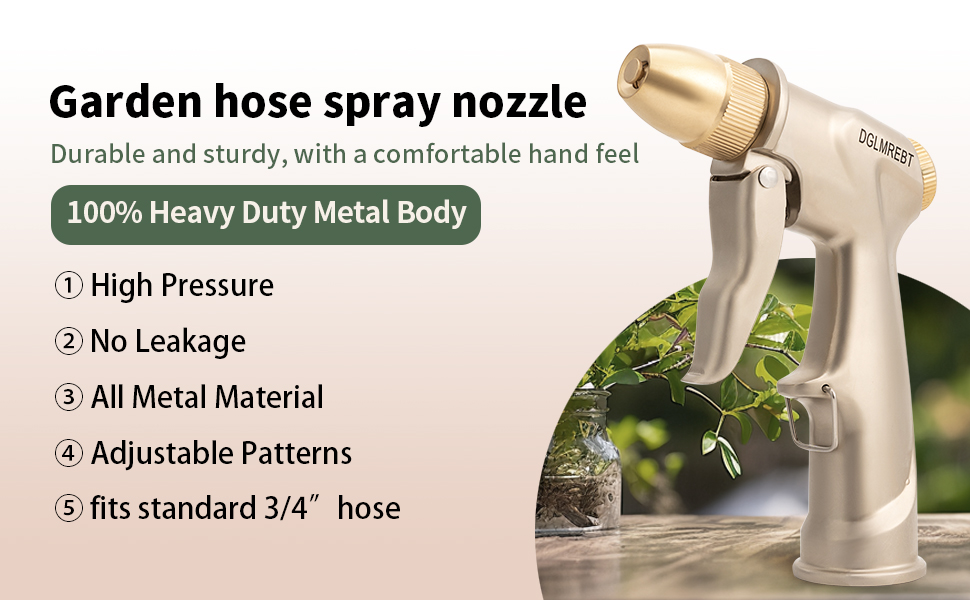 Garden hose spray nozzle durable and sturdy, with a comfortable hand feel100% Heavy Duty Metal Body