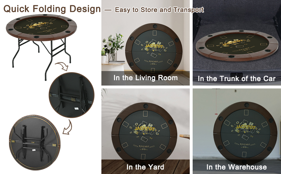 RayChee Round Poker Table Foldable, Folding Texas Holdem