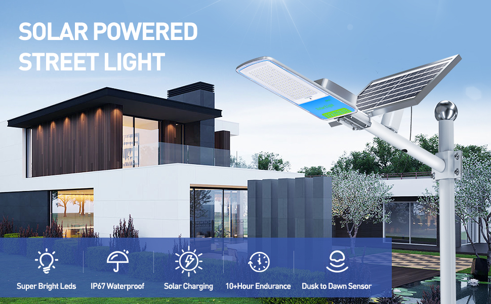 OKPRO S240J 300W Solar Street Lights Outdoor Waterproof, 6500K 30000LM