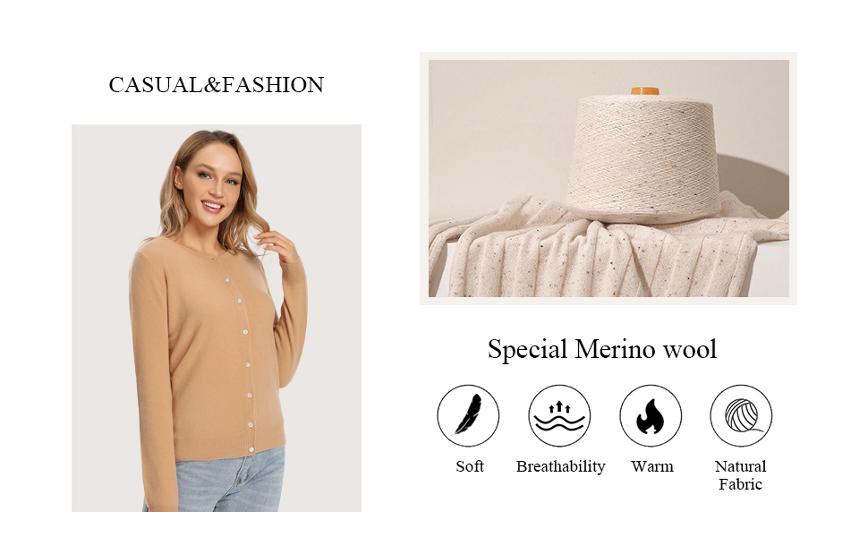 Lightweight Wool Cardigan Cashmere Sweater for Women