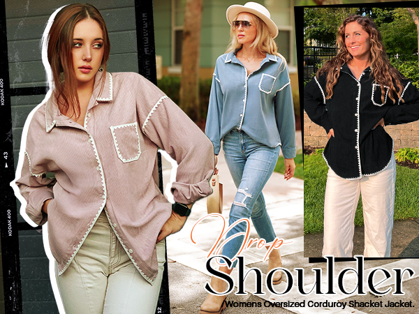 ZESICA Womens Corduroy Shacket Jacket Long Sleeve Button