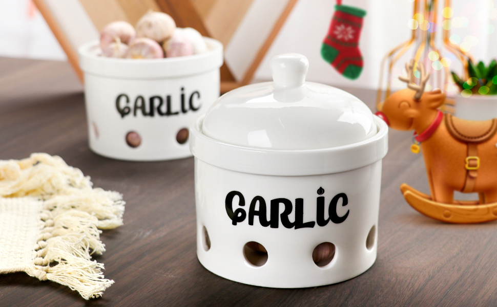 Swetwiny Garlic Keeper, 5 Inch Ceramic Garlic Storage Container