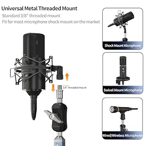 3/8" metal threaded for most microphone shock mount