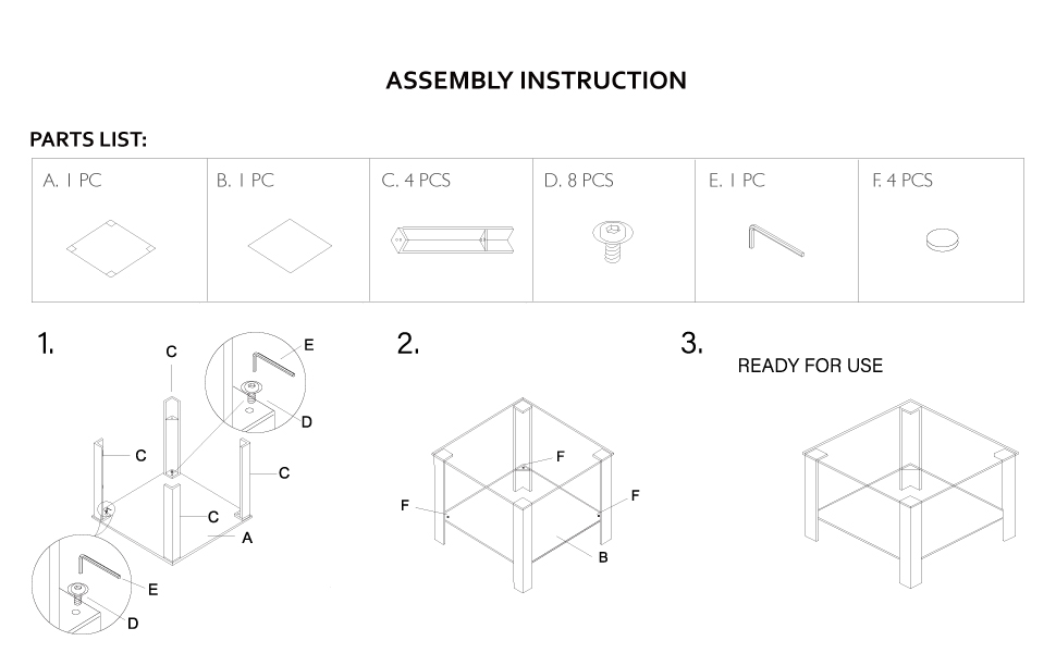 Get Set Style Glass End Table with Shelf Solid Stainless