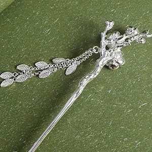 和装小物 銀細工 桶に梅花 彫金 かんざし Hairpin 髪飾り 螺鈿細工かんざし 銀杏型 梅柄 髪飾り 簪 かんざし イチョウ型