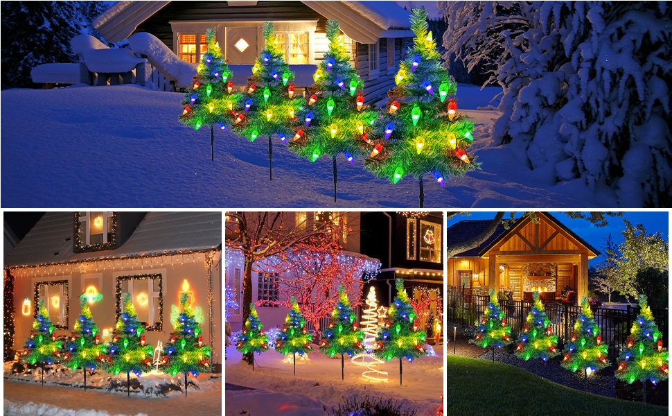 Fohil 4 Pack Solar Christmas Tree Lights with 80 Multicolor C6