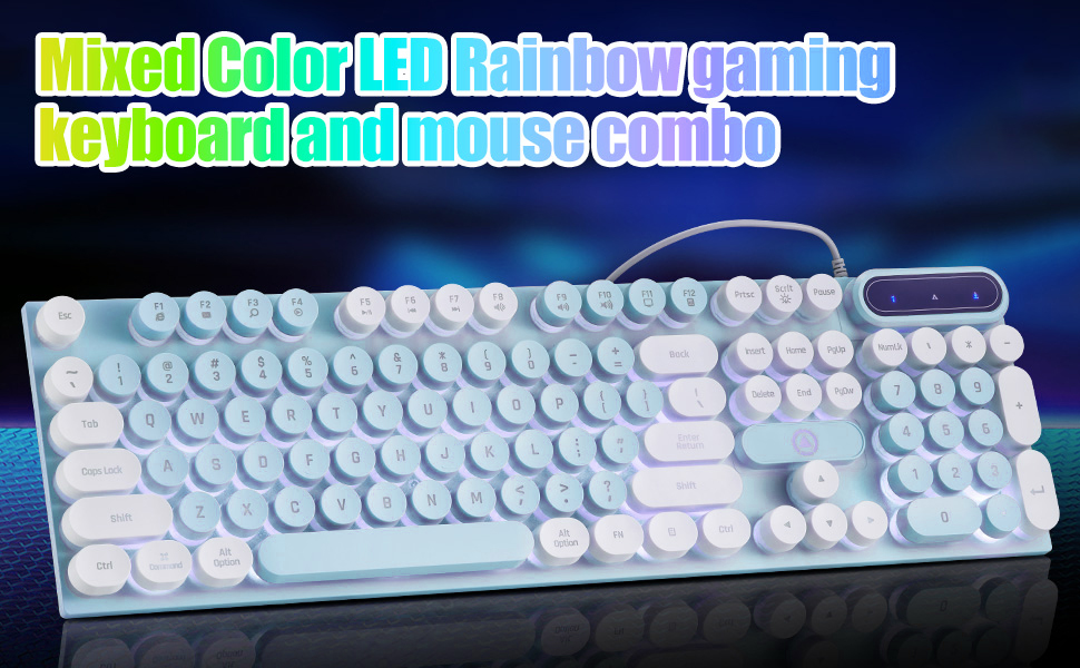 Guiheng Wired Retro Punk Gaming Keyboard with White LED