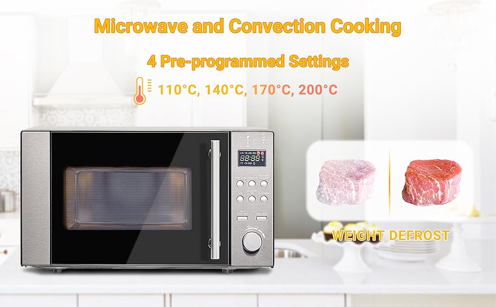 Techomey 800W Combination Microwave Oven and Grill, 20L Stainless