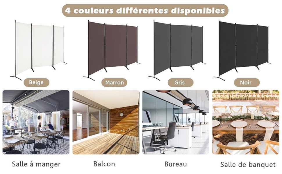 COSTWAY Paravent Sur Pied 3 Panneaux Pliable,Brise Vue,Cloison De Séparation Pièce Protéger Privée, 260 X 183 CM Blanc 12 1