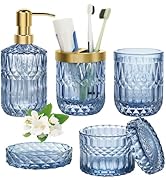 Bathroom Accessory Set,5pcs Bathroom Accessory Complete Set,Diamond Glass Bathroom Soap Dispenser...