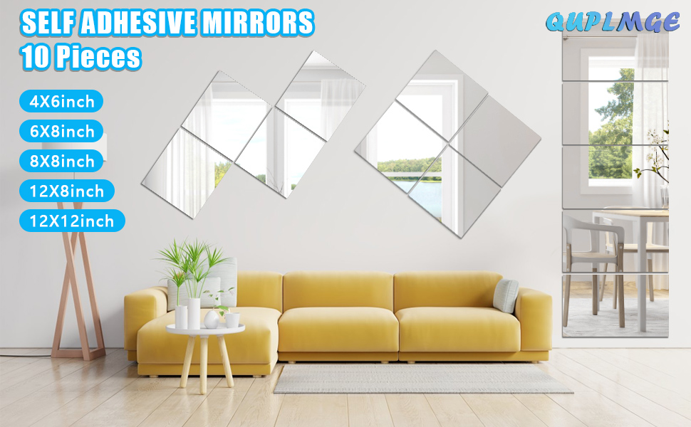 QUPLMGE 10 Pack Flexible Mirror Sheets,4 x 6inch Mirror Wall Stickers
