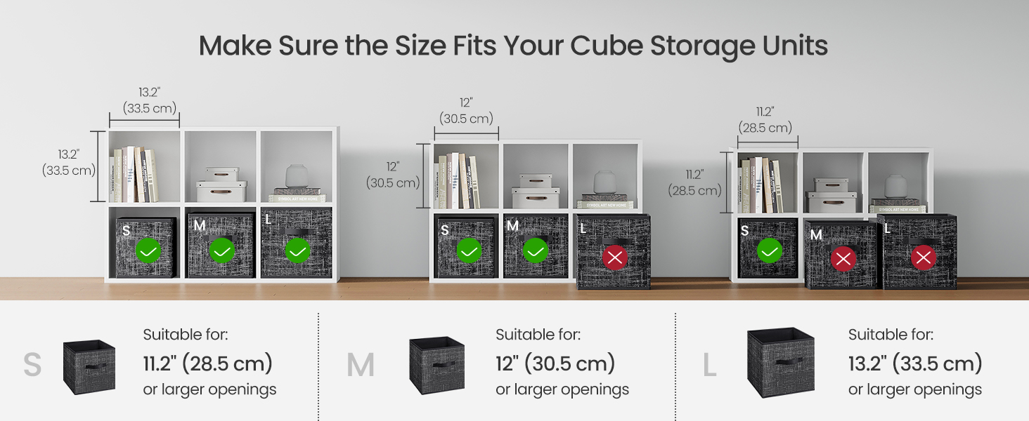 Set of 10 SONGMICS Storage Cubes in a wooden shelf unit, keeping the space organized.