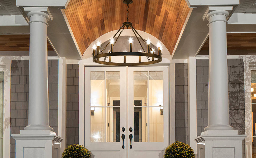 Farmhouse Industrial Round High Ceiling Pendant Light Modern Chandeliers for Outdoor Porch