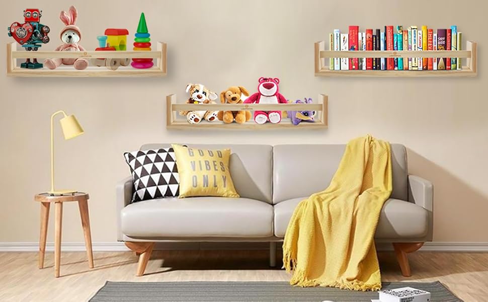 LIGHTOTOS 3 Pack Nursery Book Shelves 16.5 Inch Shelf