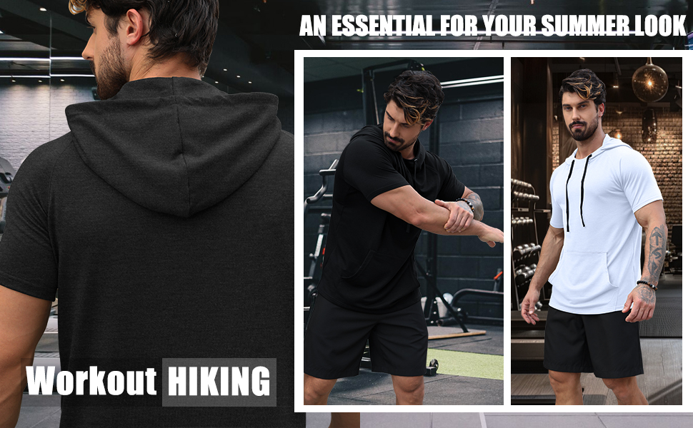 Mens Short Sleeve Gym Muscle Hooded T Shirt