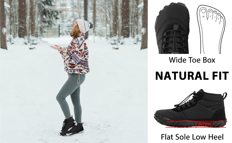 MeXYZ Warm Fur Lined Winter Snow Boots Wide Toe Box Barefoot Boots Outdoor Water