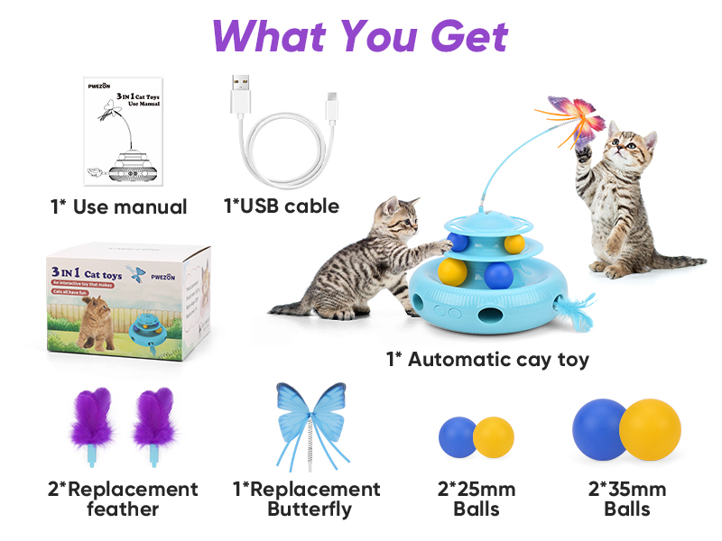 3in1 Interactive Cat Toys, Automatic Boredom Relief Kitten Toys