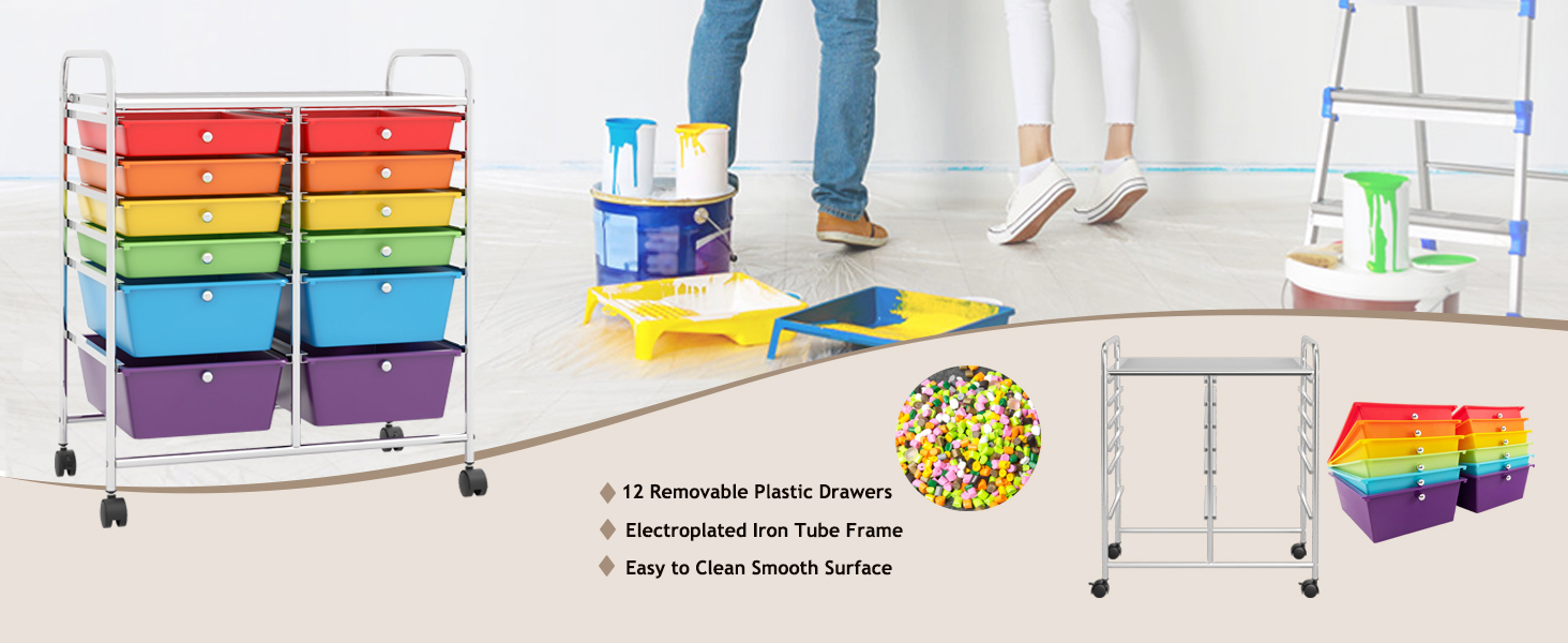 SILKYDRY 12 Drawer Rolling Storage Cart, Art Cart Organizer