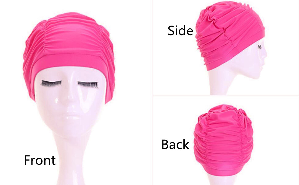 Snadulor 5 Pcs Pleated Swimming Cap Long Short Hair Swim