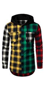 Herren-Sweatshirt mit Kapuze, kariert, mit Knopfleiste, lange Ärmel, Gittermuster