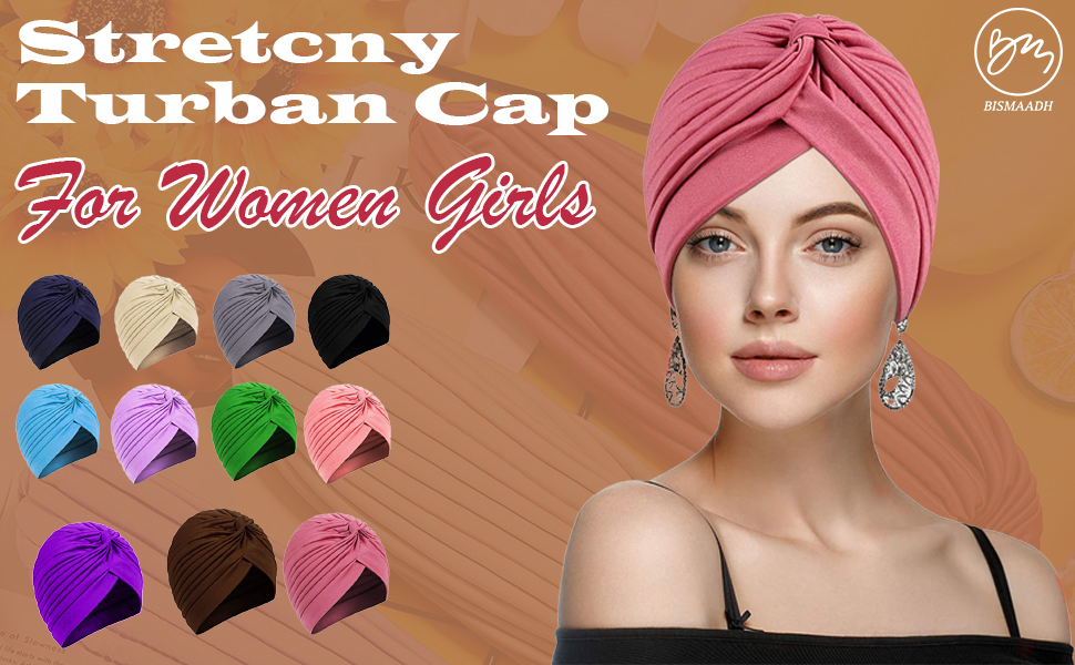 BISMAADH 10 Pieces Stretch Turbans Head Beanie Cap Chemo Head Wraps Hair Cover Hats Assorted