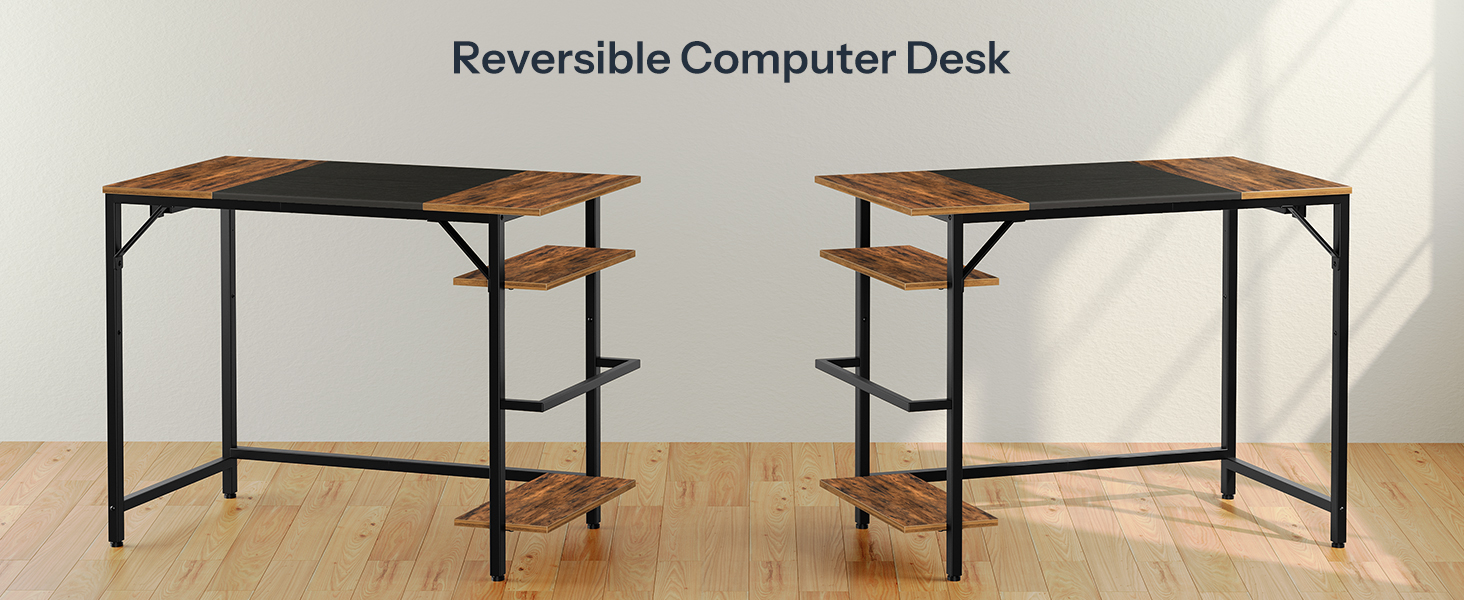 Computer Desk, Home Office Desk with Power Outlet, Modern Study Writing Desk