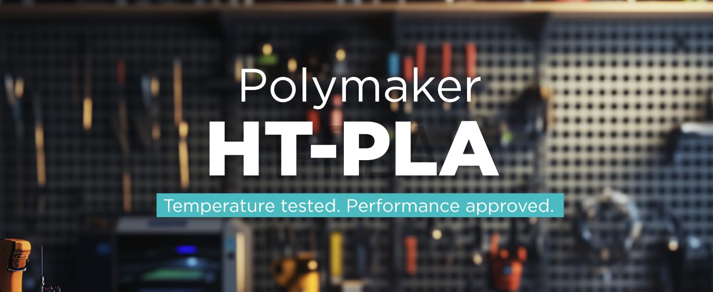 Image showing Polymaker product name with workbench background showing 3D printed tool brackets.