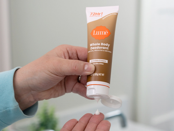 Lumē Cream Tube Deodorant in Vanilla Bliss application