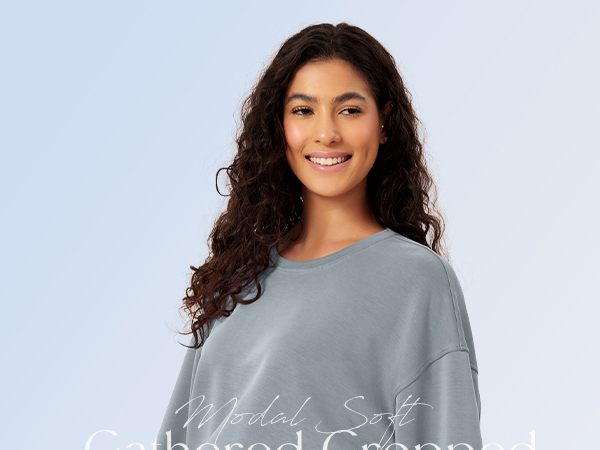 トップス willfully organdy docking sweat tops Amazon.com: ODODOS Women's Modal Soft Gathered Cropped
