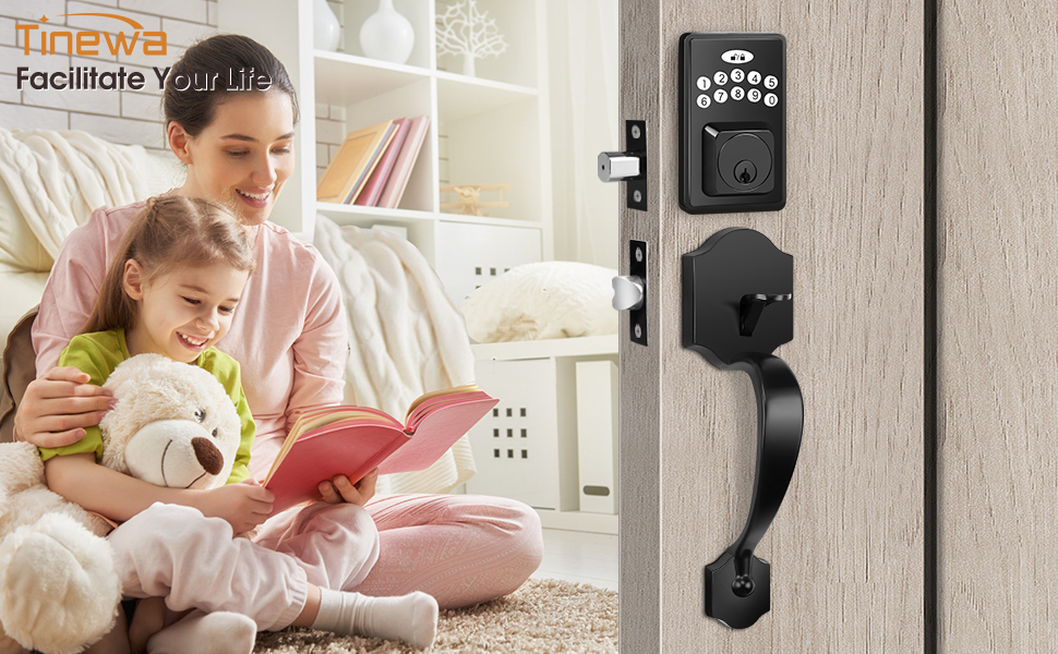 Tinewa Electronic Smart Keypad Door Deadbolt, Front Door Handle Sets